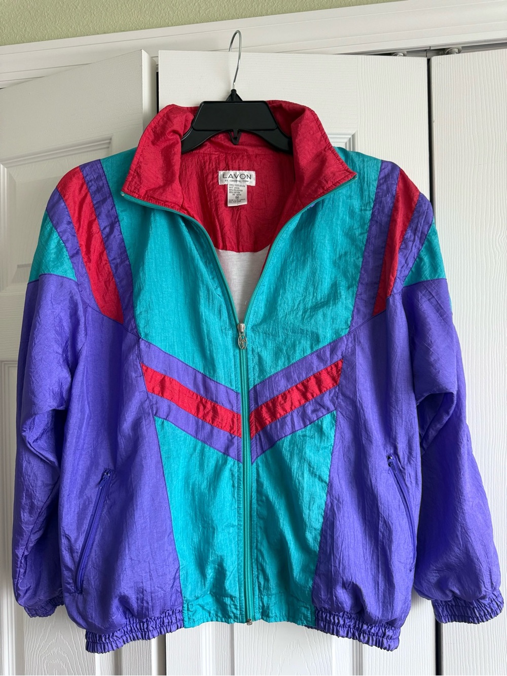 LAVON Vintage Nylon Colorblock Windbreaker Track Jacket Full Zip Oversized